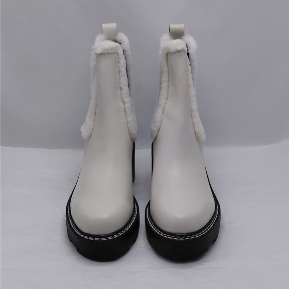 Calvin Klein Anissa Shearling Platform Chelsea Boots Women 7M Ivory Trendy Chic - Picture 5 of 14